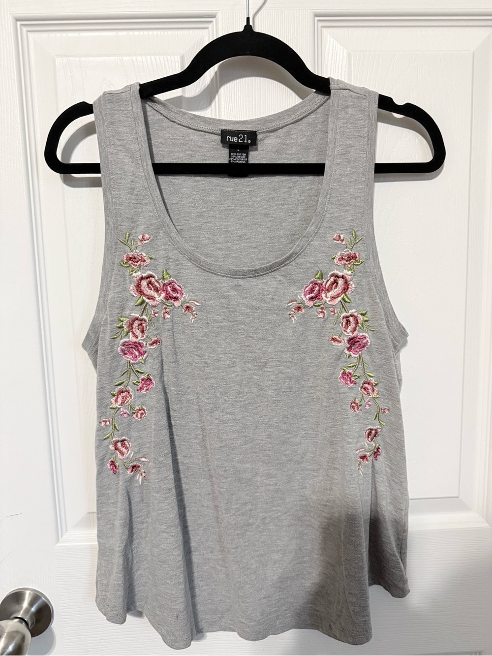 rue21 Gray Tank with Pink Floral Embroidery